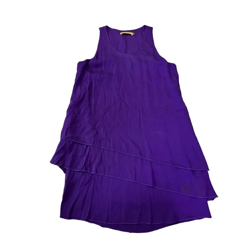 Alice + Olivia Tunic Dress Silk Ruffle Purple Tiered Asymmetric sz XS